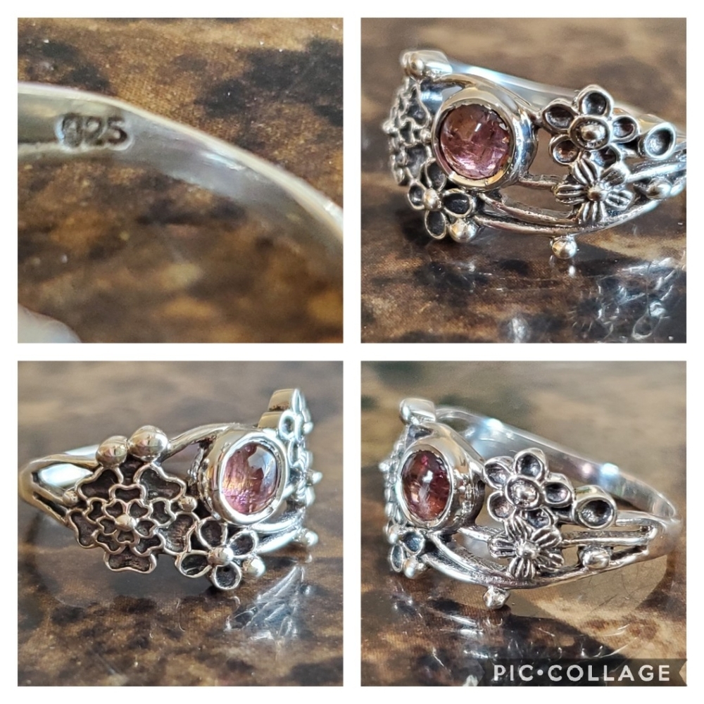Genuine 1ct Tourmaline Flower Ring 7.25 - Picture 5 of 6